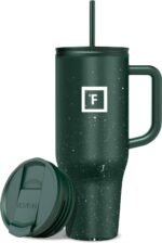 IRON °FLASK Co-Pilot Insulated Mug w/Straw & Flip Cap Lids - Cup Holder Bottle for Hot, Cold Drink - Leak-Proof- Water, Coffee Portable Travel Tumbler - Dark Pine Speckle, 40 Oz - Image 2