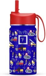 IRON °FLASK Kids Water Bottle - Straw Lid, 20 Name Stickers, Vacuum Insulated Stainless Steel, Double Walled Tumbler Travel Cup, Mug - Construction Zone, 14 Oz - Image 2
