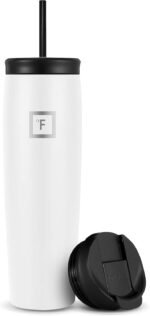 IRON °FLASK Nomad Tumbler - 2 Lids (Straw/Flip), Vacuum Insulated Stainless Steel Bottle, Double Walled, Drinking Cup, Thermos Coffee Travel Mug, Water - Winter White, 24 Oz - Image 2