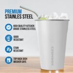Ice Shaker 20 oz Stainless Steel Cups – Stackable & Reusable Metal Drinking Cups – BPA-Free, Dishwasher Safe, Eco-Friendly stainless steel drinking cups | 3-Pack White - Image 2