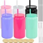 Icesip 16oz Stainless Steel Tumbler, 6 Pack Double Wall Insulated Mason Jar, Sublimation Beer Can with Lids and Straws, Iced Coffee Cups for Water Cola Coffee Soda Tea - Image 2