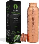 Ignisia Copper Water Bottle 34oz - 100% pure copper water bottle for drinking | eco-friendly | lab tested | Leak-Proof | Handcrafted Ayurvedic for Health & Wellness (Hammered) - Image 2