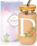 Initial Glass Cup with Lid and Straw Color-changing Monogrammed Gifts for Women 16 oz Iced Coffee Drinking Glass Tumbler Personalized Christmas Thanksgiving Birthday Gifts for Women Her Mom - Image 2