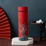 Insulated Coffee Tea Travel Thermos Mug Water Bottle with Removable Strainer and Temperature Featuring Chinese Opera Singer Design - 16.9 fl oz (Red) - Image 2