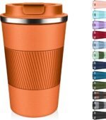 Insulated Coffee Tumbler 12 oz, Stainless Steel Coffee Mug with Lids, Travel Coffee Mug Leak Proof, Double Wall Vacuum Insulated Reusable Coffee Cup, Keep Drinks Hot and Cold (Orange, 12 Ounces) - Image 2
