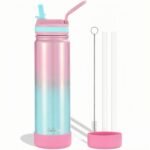 Insulated Stainless Steel Water Bottle with Straw, Ceramic-Lined, BPA-Free & Leak-Proof, 24 oz, Guava - Image 2