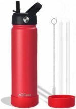 Insulated Stainless Steel Water Bottle with Straw, Ceramic-Lined, BPA-Free & Leak-Proof, 24 oz, Red - Image 2
