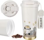 Insulated Tumbler With Lid And Straw, Stainless Steel Cat Coffee Tumbler 16 Oz, Travel Ceramic Lined Coffee Tumbler, Double Wall Vacuum Leak Proof Mug For Office School Party Camping (Glass Cat) - Image 2
