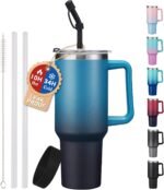 Insulated Tumbler with Straw and Spout Lid - 40 oz Water Bottle w/Handle, Dustproof Cover, Protective Boot, Spill-proof Stainless Steel Hydro Travel Cup Fit Car Cupholder, Coffee Mug - Image 2