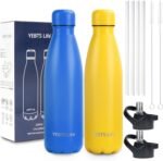 Insulated Water Bottle, 17oz Stainless Steel Water Bottles with straw lid, Metal Sports Water Bottles for Boys,Girls, Double Wall Vacuum BPA-Free Flask for School, Sports (Sea Blue & Yellow) - Image 2