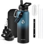 Insulated Water Bottle 40 oz, Triple Wall Vacuum Stainless Steel (Cold for 48 Hrs), Leak Proof & Non-BPA, Modern Water Flask Jug with Paracord Handle & Straw Spout Lids, Indigo/Black - Image 2