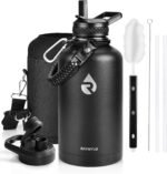 Insulated Water Bottle 64 oz, Triple Wall Vacuum Stainless Steel (Cold for 48 Hrs), Leak Proof & Non-BPA, Half Gallon Water Flask Jug with Paracord Handle & Straw Spout Lids, Magic Black - Image 2