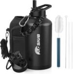 Insulated Water Bottle 64 oz, Triple Wall Vacuum Stainless Steel(Cold for 48 Hrs),Leak Proof & BPA-Free,Half Gallon Water Bottle with Reflective Paracord & Flip Straw for Sports & Travel, Black - Image 2