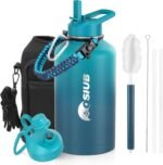 Insulated Water Bottle 64 oz, Triple Wall Vacuum Stainless Steel(Cold for 48 Hrs),Leak Proof & BPA-Free,Half Gallon Water Bottle with Reflective Paracord & Flip Straw for Sports & Travel, Cyan Blue - Image 2