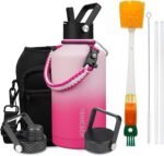 Insulated Water Bottle 64oz,Triple Wall Vacuum Stainless Steel(Dishwasher Safe),Leak Proof & Non-BPA,Flask Jug with Paracord Handle & Straw Spout Lids Sports Sakura - Image 2