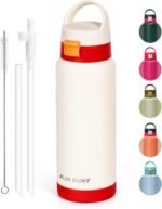 Insulated Water Bottle With Straw, 24 oz Leak Proof 18/8 Stainless Steel Vacuum Tumbler, Stainless Steel Water Bottle for Sports, Gym or Office, BPA-Free Keep Cold 24H Hot 12H (White) - Image 2