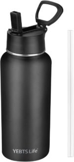 Insulated Water Bottle With Straw,32 oz Vacuum Insulated Stainless Steel Sports Water Flask,Keeps Cold and Hot,Metal Water Bottle Wide Mouth for Gym Travel Camping (Black) - Image 2