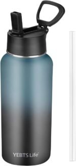 Insulated Water Bottle With Straw,32 oz Vacuum Insulated Stainless Steel Sports Water Flask,Keeps Cold and Hot,Metal Water Bottle Wide Mouth for Gym Travel Camping (Blue & Black) - Image 2