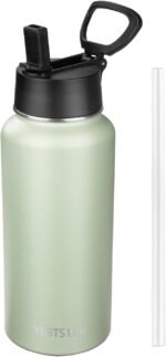 Insulated Water Bottle With Straw,32 oz Vacuum Insulated Stainless Steel Sports Water Flask,Keeps Cold and Hot,Metal Water Bottle Wide Mouth for Gym Travel Camping (Green tea) - Image 2