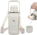 Insulated Water Bottle with Handle and Strap,Vacuum Travel Tumbler with Cup Lid,Thermo Coffee Cup for Hot Cold Drinks 27 OZ,Beige - Image 2