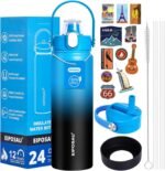 Insulated Water Bottle with Lid & Boot & Stickers, 24 oz Stainless Steel Sweat Free Bottle Keep Cold 24H, BPA-Free Sports Wide Mouth Water Bottle, BlueBlack - Image 2