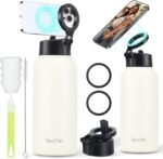 Insulated Water Bottle with Magnetic Phone Holder Compatible with MagSafe and iPhone,Double-Sided Magnet,Hot 12H Cold 24H,Stainless Steel Water Bottle Phone Mount for Sports Travel,32oz (Ivory) - Image 2