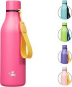 Insulated Water Bottle with Strap,18 oz Double Wall Stainless Steel Vacuum Bottles Metal Water Flask,Pink - Image 2