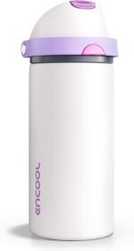 Insulated Water Bottle with Straw - Encool Stainless Steel Water Bottle with Push Button Lid, Leak-Proof & BPA-Free, Keeps Cold for 24 Hours for Sports, Travel, Gym (18 oz, Oyster Pink) - Image 2