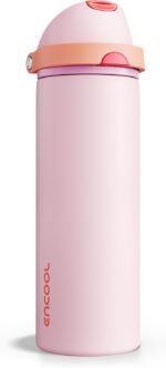 Insulated Water Bottle with Straw - Encool Stainless Steel Water Bottle with Push Button Lid, Leak-Proof & BPA-Free, Keeps Cold for 24 Hours for Sports, Travel, Gym (24 oz, Lily-Red) - Image 2
