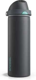 Insulated Water Bottle with Straw - Encool Stainless Steel Water Bottle with Push Button Lid, Leak-Proof & BPA-Free, Keeps Cold for 24 Hours for Sports, Travel, Gym (24 oz, Tuna Grey-Green) - Image 2