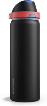 Insulated Water Bottle with Straw - Encool Stainless Steel Water Bottle with Push Button Lid, Leak-Proof & BPA-Free, Keeps Cold for 24 Hours for Sports, Travel, Gym (32 oz, Oil Black) - Image 2