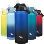 Insulated Water Bottle with Straw Lid,32 oz Stainless Steel Vacuum Metal Bottle with Silicone Handle,Black Blue - Image 2