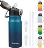 Insulated Water Bottle with Straw and Carry Loop,18 oz Stainless Steel Double Wall Vaccum Metal Water Flask with Leak-proof Lid,Indiego Black - Image 2