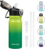 Insulated Water Bottle with Straw and Carry Loop,18 oz Stainless Steel Double Wall Vaccum Metal Water Flask with Leak-proof Lid,Matcha Green - Image 2