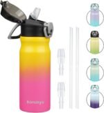 Insulated Water Bottle with Straw and Carry Loop,18 oz Stainless Steel Double Wall Vaccum Metal Water Flask with Leak-proof Lid,Rainbow - Image 2