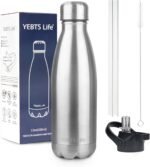 Insulated Water Bottle,12oz Stainless Steel Water Bottles with straw lid,Metal Sports Water Bottles for Boys,Girls,Double Wall Vacuum BPA-Free Flask for School, Sports & Travel-Sliver - Image 2