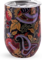 Insulated Wine Tumbler, 12 Ounce Travel Cup, Blue Stainless Steel Tumbler with Lid, Midnight Garden Paisley - Image 2