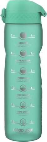 Ion8 1 Litre Water Bottle with Times to Drink, Leak Proof, Flip Lid, Carry Handle, Dishwasher Safe, BPA Free, Soft Touch Contoured Grip, Ideal for Gym, Health and Fitness, 32 oz, Teal - Image 2