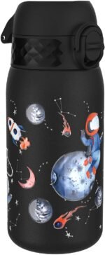 Ion8 Kids Water Bottle, Steel 400 ml/13 oz, Leak Proof, Easy to Open, Secure Lock, Dishwasher Safe, Flip Cover, Carry Handle, Easy Clean, Durable, Scratch Resistant, Raised Print, Space Travel Design - Image 2