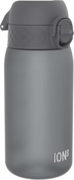 Ion8 Small Water Bottle, 350 ml/12 oz, Leak Proof, Easy to Open, Secure Lock, Dishwasher Safe, BPA Free, Carry Handle, Hygienic Flip Cover, Easy Clean, Odor Free, Carbon Neutral, Grey - Image 2