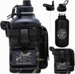 Iron Infidel Battle Bottle - Half Gallon Insulated Water Bottle with Paracord Handle - Large 64 oz Stainless Steel Water Jug & Rugged, Removable Sleeve For Keys, Wallet, Phone (Black Camo 2 Liter) - Image 2