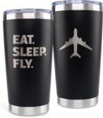 JENVIO Pilot Gifts | 20oz Laser Etched Stainless Steel Travel Tumbler Mug 2 Lids 2 Straws Gift Box and Card Included | Aviation Flight Attendant Airplane Decor Men Christmas - Image 2