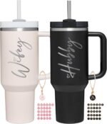 JETIKON Wifey Hubby 40 oz Tumbler Cup for Couples with Handle Lids Straws Letter Charm Accessories 2 Pack Wedding Gifts for Couples 2024 Engagement gift Bridal Shower Gift for Bride Groom Newlyweds - Image 2