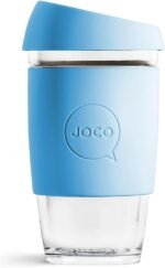 JOCO 16oz Travel Friendly Eco-innovative Borosilicate Reusable Classic Glass Coffee Cups, Microwave Safe Travel Coffee Cup, 100% Plastic Free Thermal Shock Resistant Glass Mug (Blue Sea) - Image 2