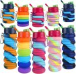 JOUTYFOR 5 Pack Collapsible Water Bottles 17 oz Silicone Portable Lightweight Foldable Water Bottle with Carabiner Leakproof Reusable for Travel Camping Hiking Cycling Sport Outdoor(Rainbow) - Image 2