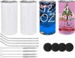 JYLJINGYULI 4 Pack 12 oz Sublimation Tumblers Blanks, 12oz Sublimation Tumbler Cups Blank Bulk, Straight Skinny Insulated Cup Stainless Steel Water Bottle with Lid and Straw for Craft DIY - Image 2
