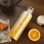 JZSMY Glass Ins Creative Girls Water Bottle Glass Cups High Sense Japanese Style Drinking Bottle Scale Cups Milk Juice Cute Water Bottle with Time Scale (Transparent) - Image 2
