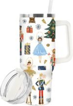 JarThenaAMCS Christmas Tumbler with Lid Straw 40 Oz Cartoon Nutcracker Stainless Steel Travel Tumbler Cup with Handle for Xmas Winter Iced Coffee Party Favor - Image 2