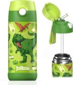 Jarlson® Kids Water Bottle CHARLI [12OZ] - Stainless Steel Thermo Bottle with Straw - Insulated, Spill Proof Waterbottle for School & Sports - Thermo Tumbler for Boys & Girls (Dinosaur) - Image 2