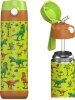 Jarlson® Kids Water Bottle CHARLI [18OZ] - Stainless Steel Thermo Bottle with Straw - Insulated, Spill Proof Waterbottle for School & Sports - Thermo Tumbler for Boys & Girls (Dinosaur) - Image 2